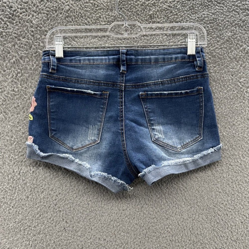Angel Kiss Shorts Juniors 5 Blue Denim Floral Embroidered Cuff Shorts Junior's 5 - Picture 11 of 14